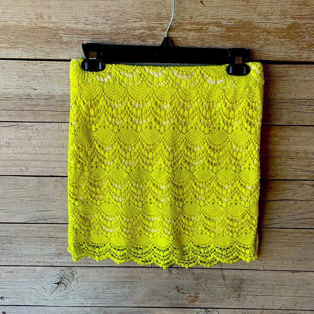 Bright Yellow Crochet Forever21 Mini Skirt SzXs